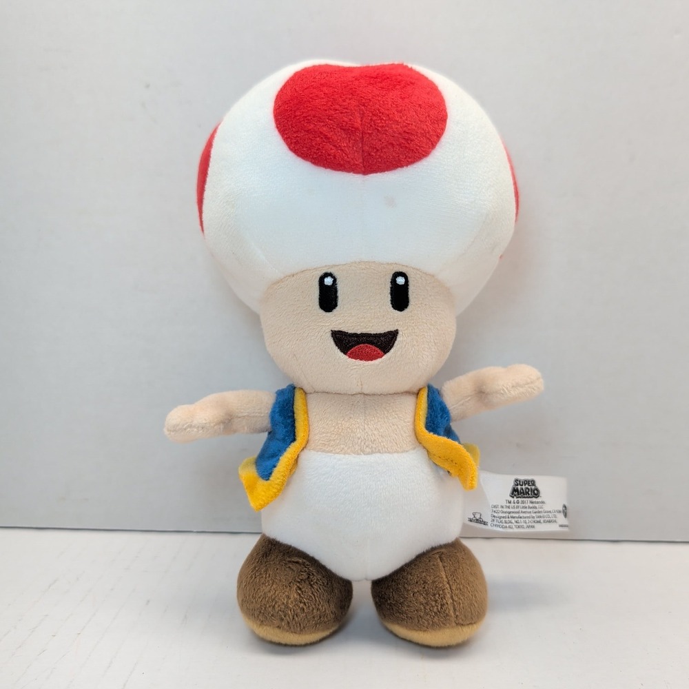 Nintendo Super Mario Toad Plush 2017 Little Buddy San-ei Red White Blue 8 Inch